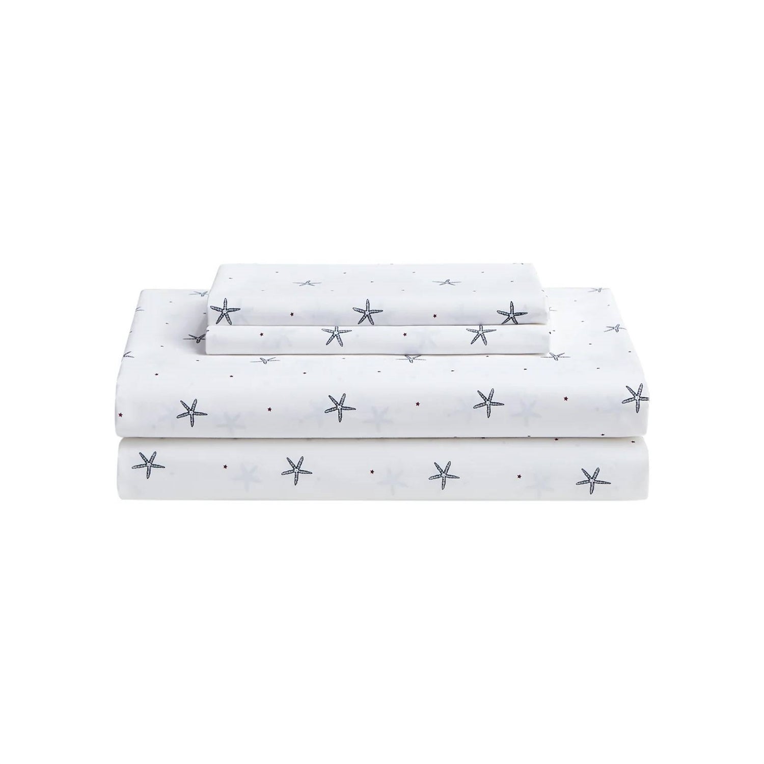 Queen size Coastal Beach Starfish White Navy Red 100-Percent Cotton Sheet Set FastFurnishings