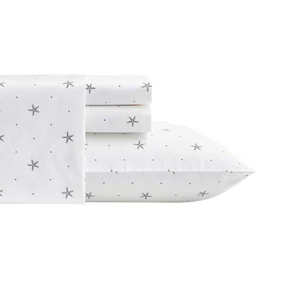 Queen size Coastal Beach Starfish White Navy Red 100-Percent Cotton Sheet Set FastFurnishings