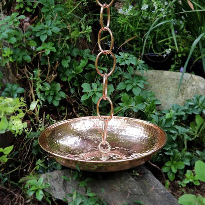 Hand Hammered Copper Polished Rain Chain Basin - 16.5 inch Diameter FastFurnishings