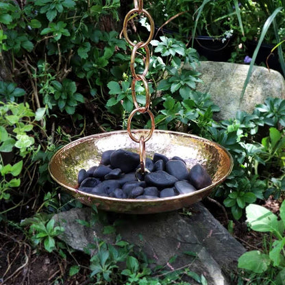 Hand Hammered Copper Polished Rain Chain Basin - 16.5 inch Diameter FastFurnishings