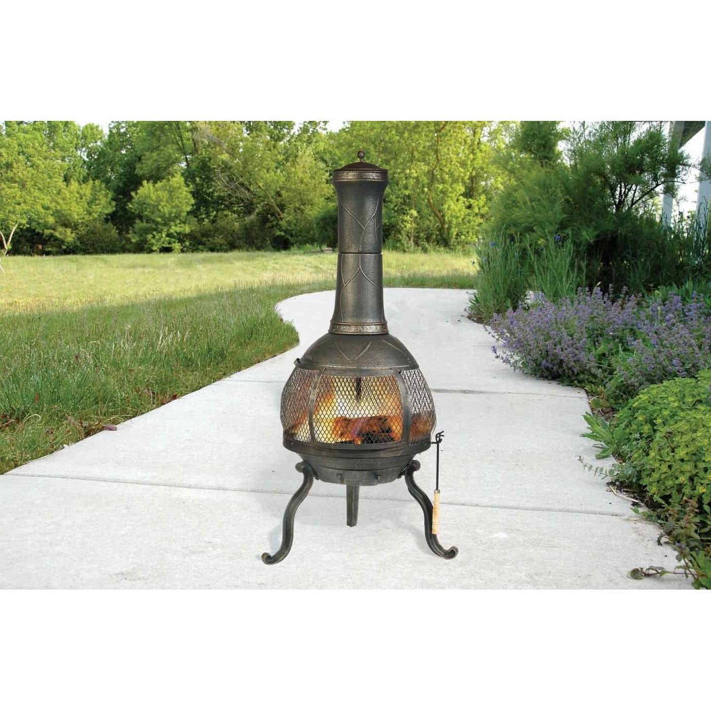 Rustic Outdoor Steel Cast Iron Chimenea Wood Fire Pit FastFurnishings