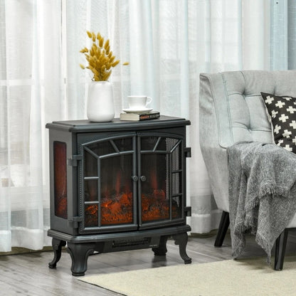 Black Remote Controlled Electric Fireplace Heater Realistic LED Flames and Logs FastFurnishings