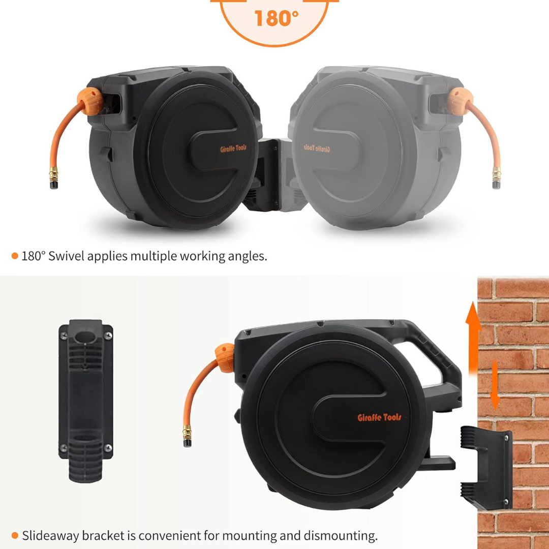 Retractable Air Hose Reel-PP Housing-3/8in-50ft