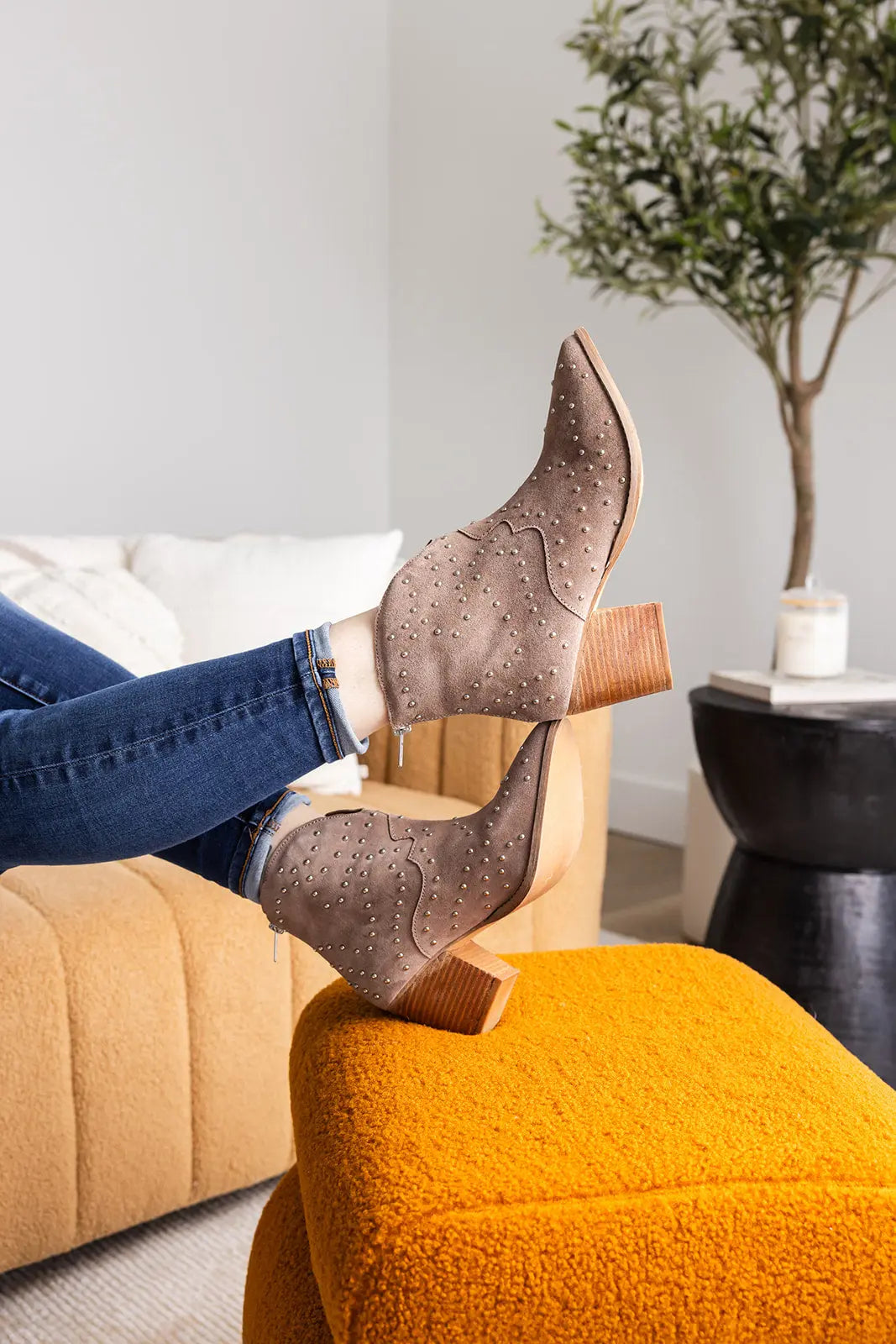 Twilight Studded Heeled Ankle Boot in Denim Naughty Monkey