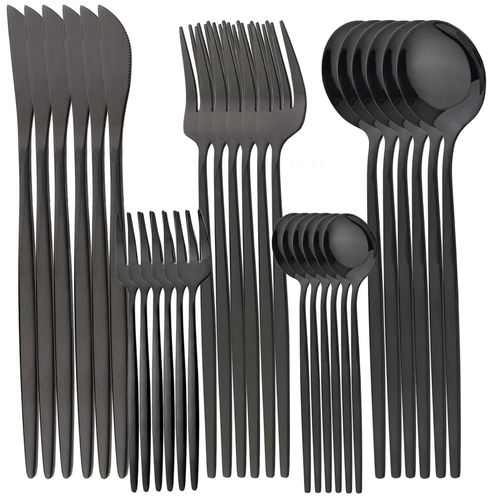 Dinnerware Set Stainless Steel Black Tableware Set Knife Fork 30pcs AliExpress
