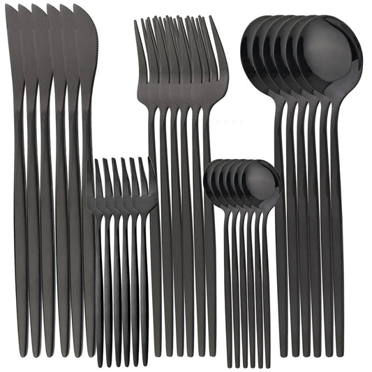 Dinnerware Set Stainless Steel Black Tableware Set Knife Fork 30pcs AliExpress