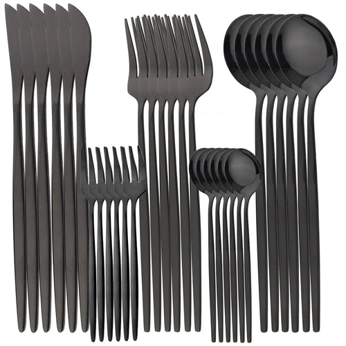 Dinnerware Set Stainless Steel Black Tableware Set Knife Fork 30pcs AliExpress