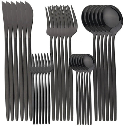 Dinnerware Set Stainless Steel Black Tableware Set Knife Fork 30pcs AliExpress