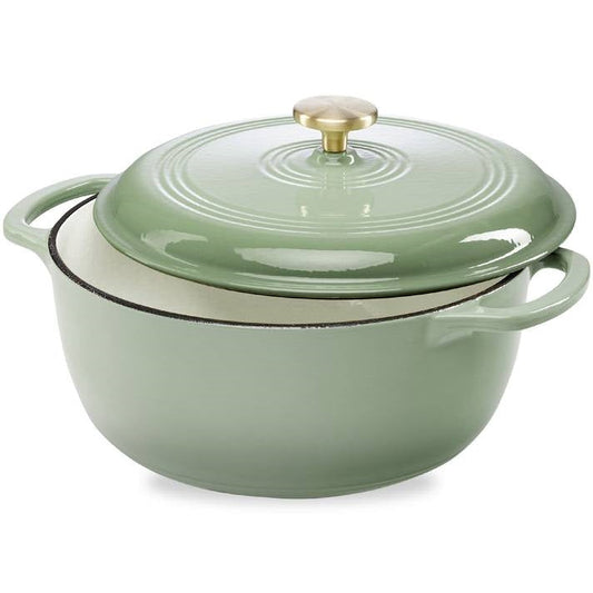 6 Quart Large Sage Green Enamel Cast-Iron Dutch Oven Kitchen Cookware FastFurnishings