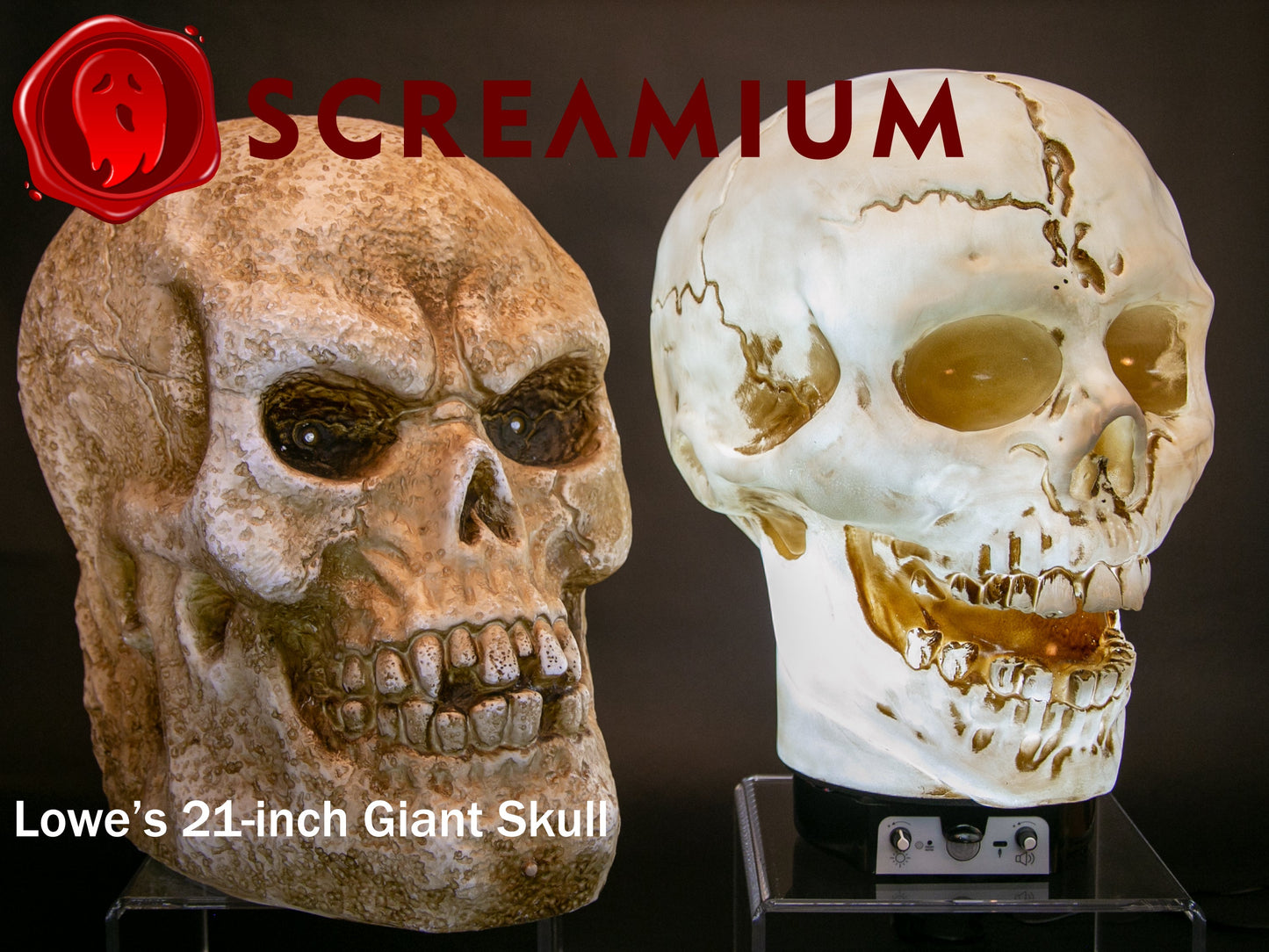 Giant Skull Animatronic Lamp Prop 20-Inch-Tall Heavy Duty Polyresin Halloween Decoration SCREAMIUM