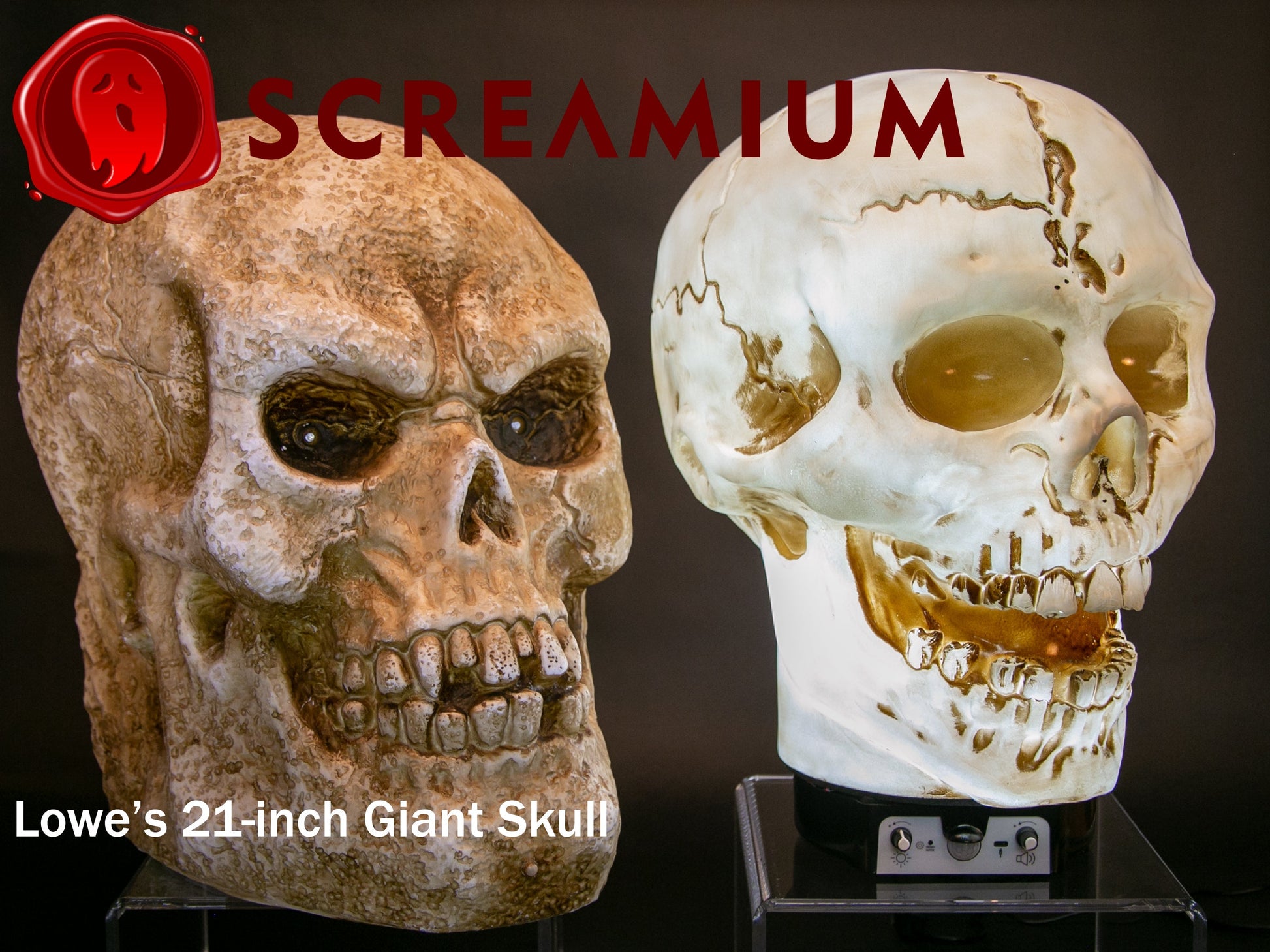 Giant Skull Animatronic Lamp Prop 20-Inch-Tall Heavy Duty Polyresin Halloween Decoration SCREAMIUM