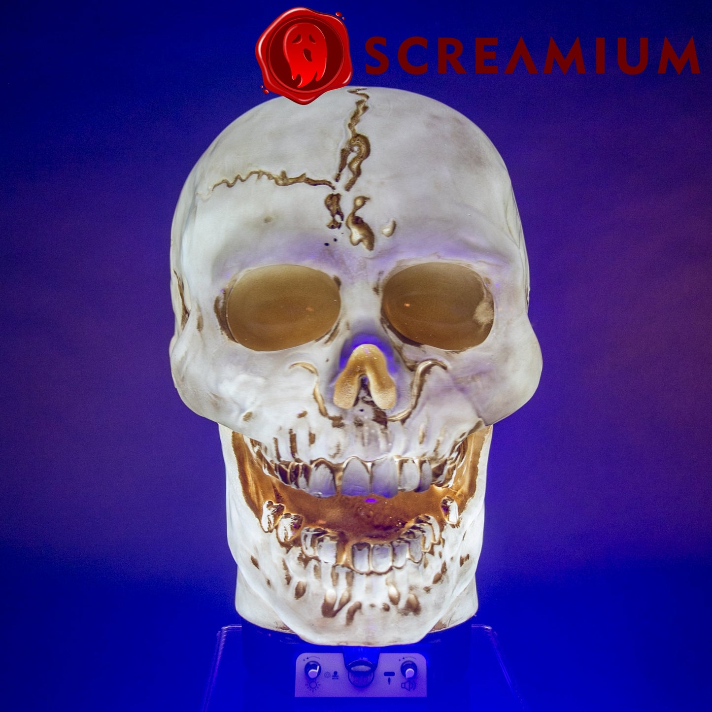 Giant Skull Animatronic Lamp Prop 20-Inch-Tall Heavy Duty Polyresin Halloween Decoration SCREAMIUM