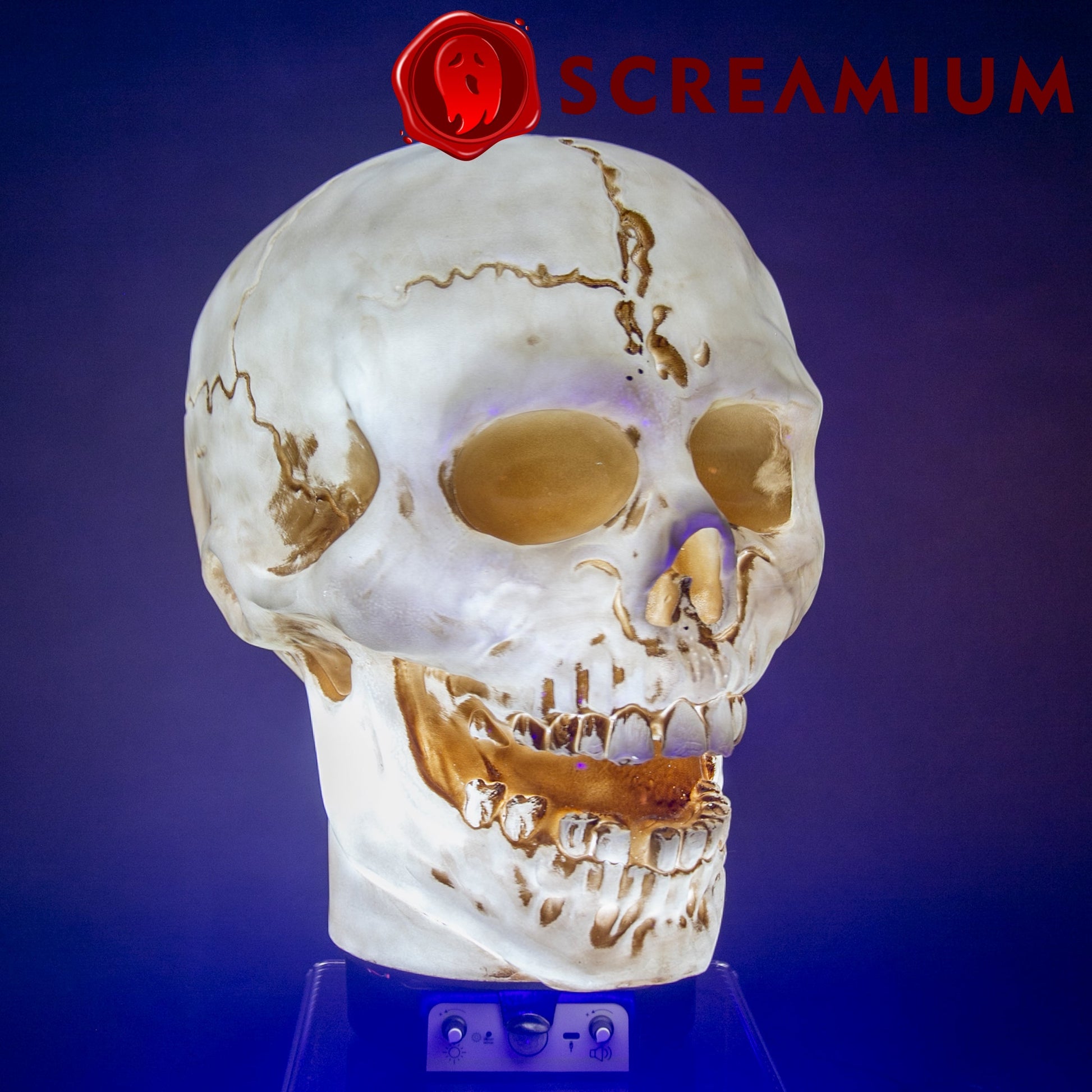 Giant Skull Animatronic Lamp Prop 20-Inch-Tall Heavy Duty Polyresin Halloween Decoration SCREAMIUM