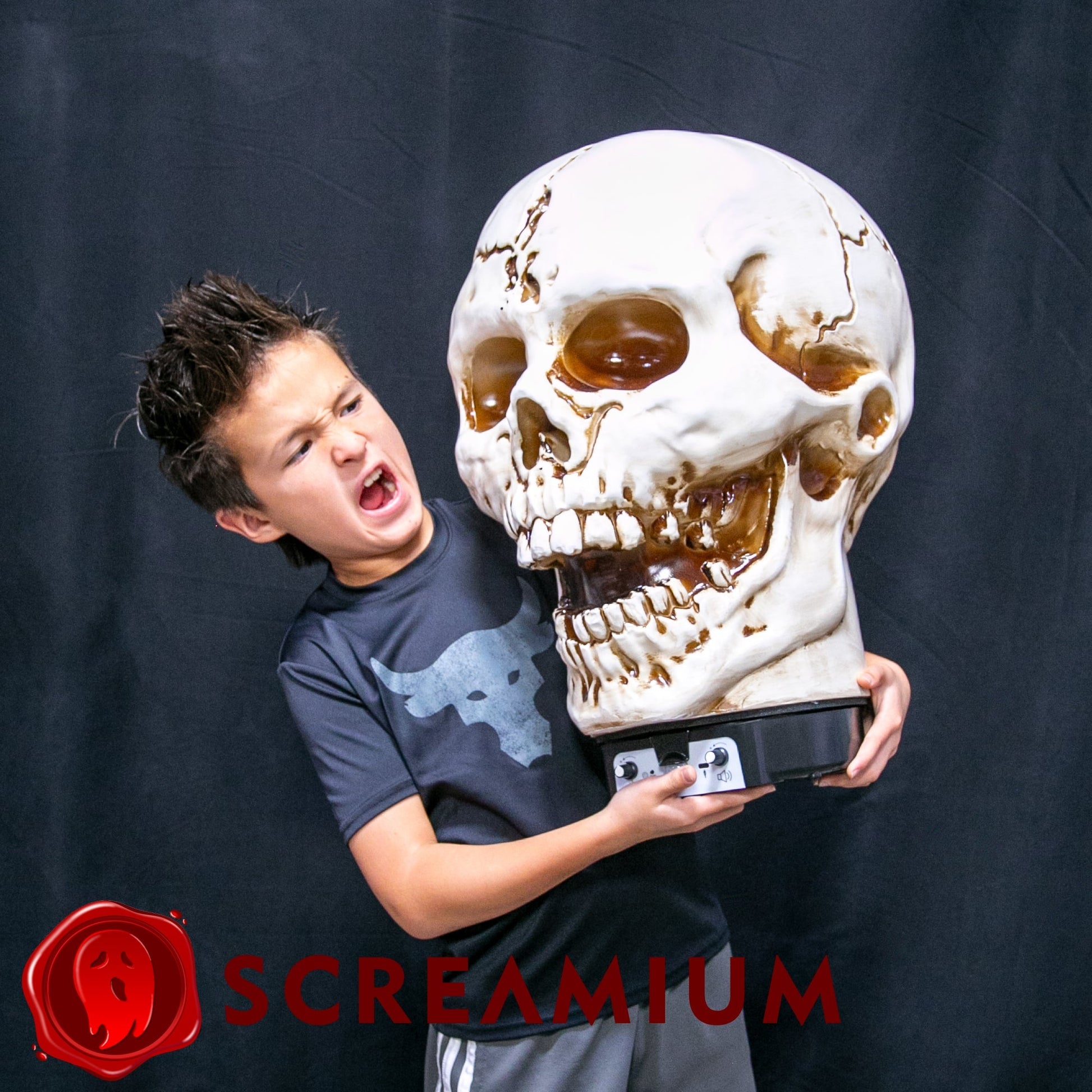 Giant Skull Animatronic Lamp Prop 20-Inch-Tall Heavy Duty Polyresin Halloween Decoration SCREAMIUM