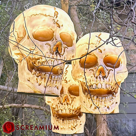 Giant Skull Pendant Lantern Prop 20-Inch-Tall Waterproof Outdoor Halloween Decoration SCREAMIUM