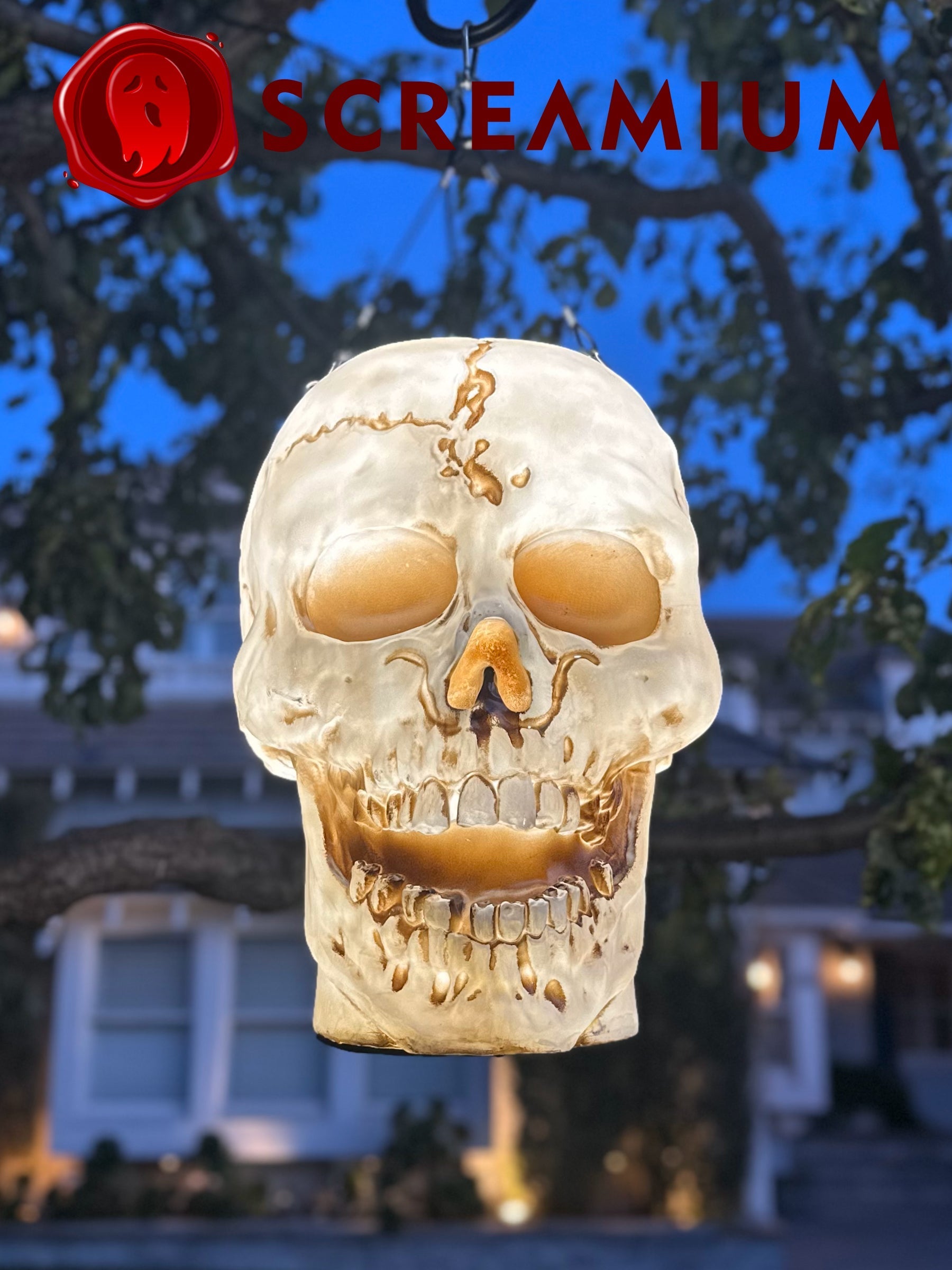 Giant Skull Pendant Lantern Prop 20-Inch-Tall Waterproof Outdoor Halloween Decoration SCREAMIUM