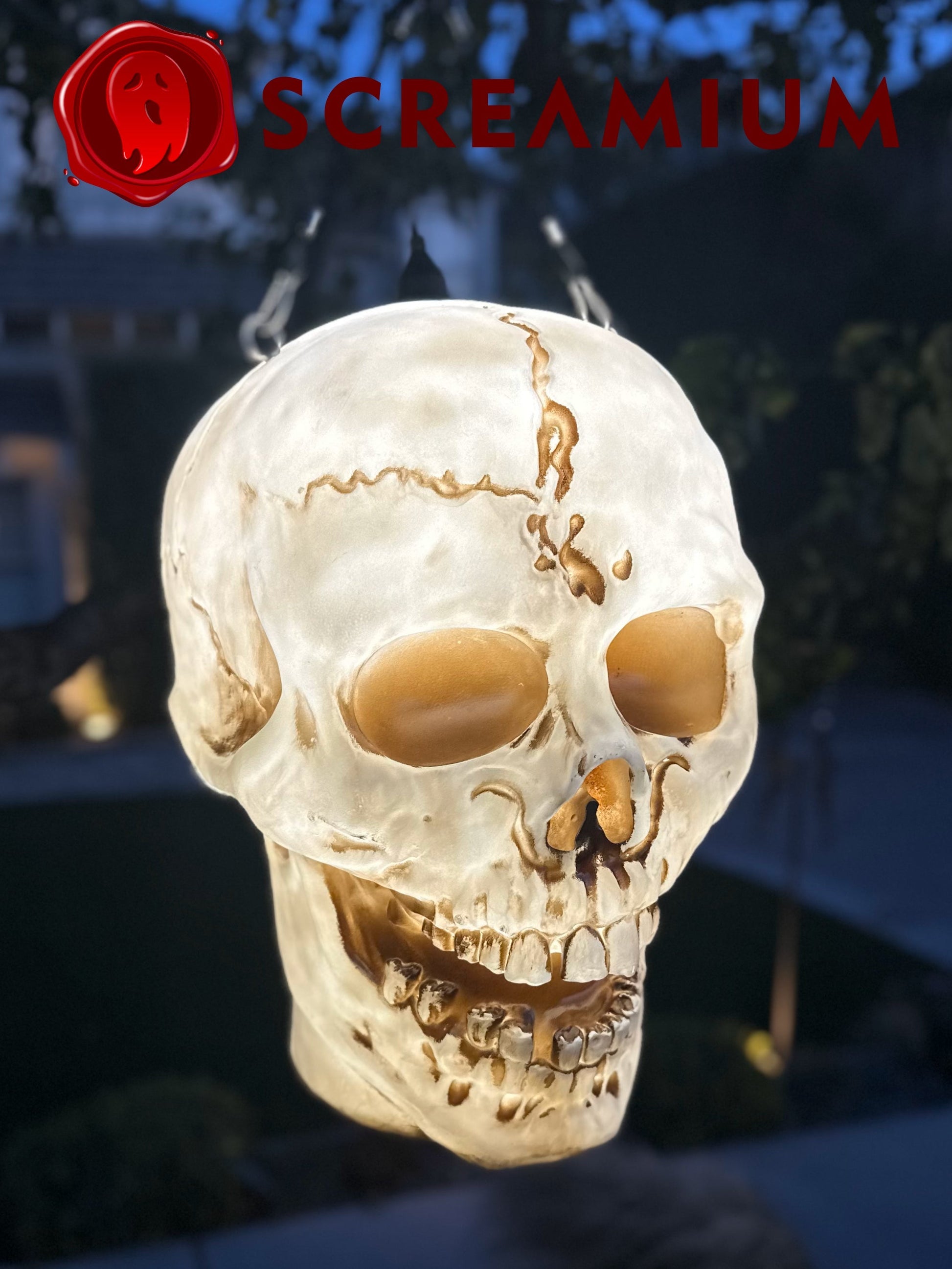 Giant Skull Pendant Lantern Prop 20-Inch-Tall Waterproof Outdoor Halloween Decoration SCREAMIUM