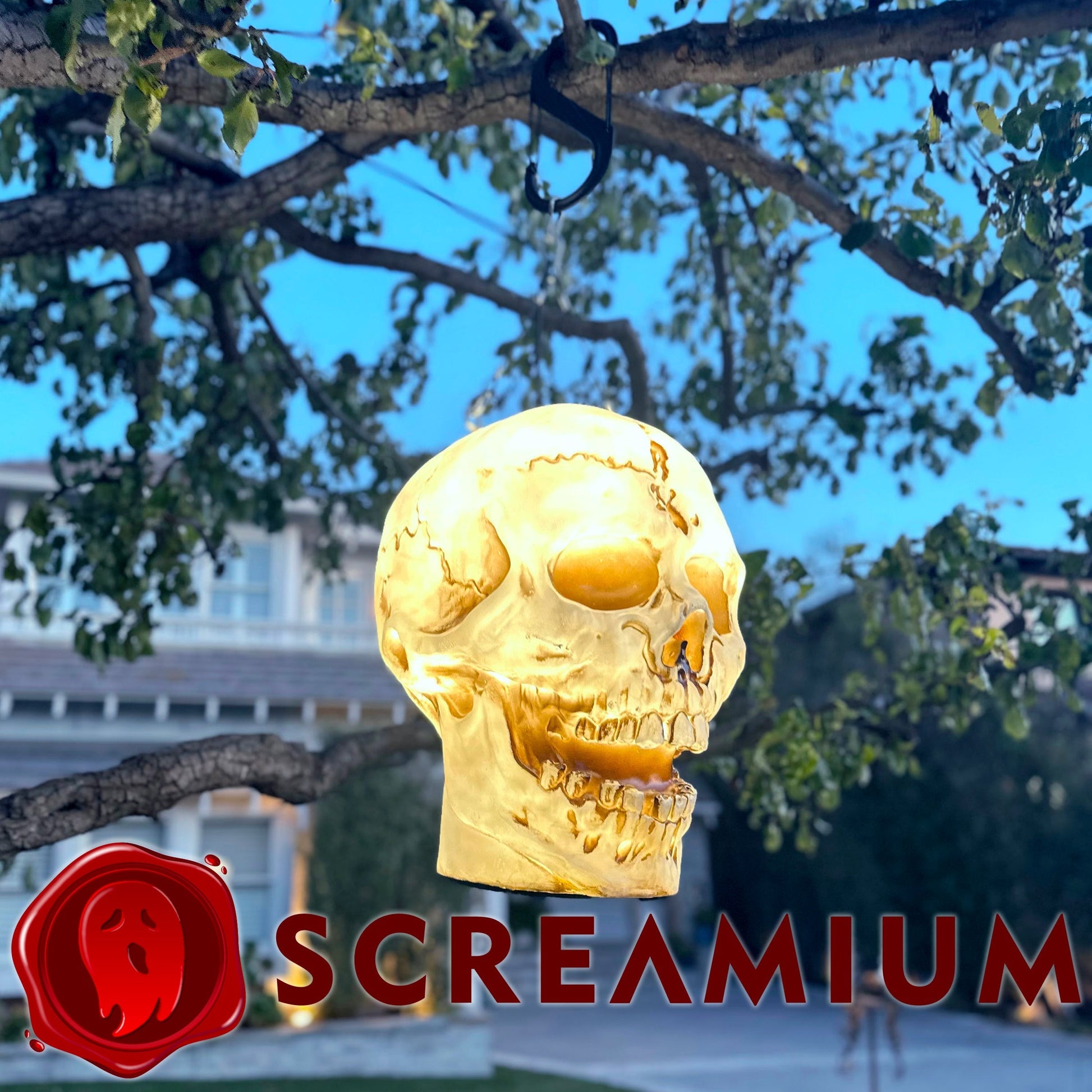 Giant Skull Pendant Lantern Prop 20-Inch-Tall Waterproof Outdoor Halloween Decoration SCREAMIUM