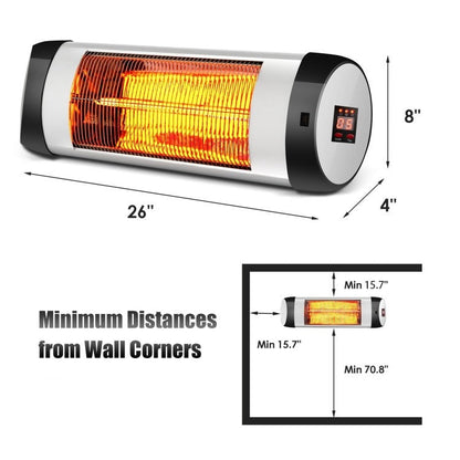 1,500 Watt 3 Mode Wall-Mounted Electric Infrared Heater with Remote Control FastFurnishings
