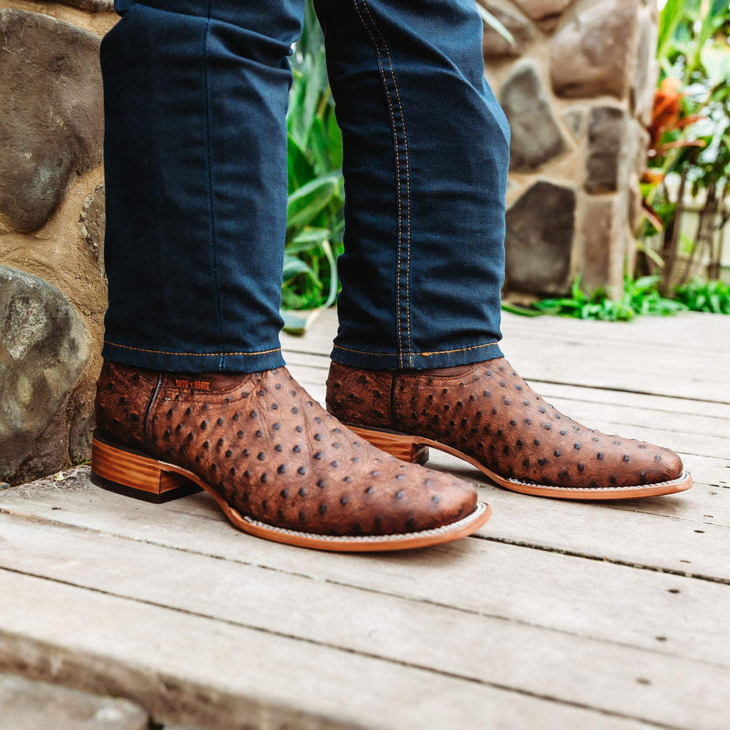 Soto Boots Mens Out of the Wild Cognac Ostrich Print Boots H50031 Soto Boots