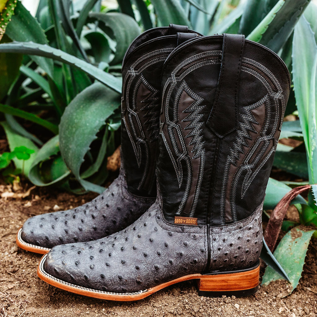 Soto Boots Mens Out of the Wild Black Ostrich Print Boots H50031 Soto Boots