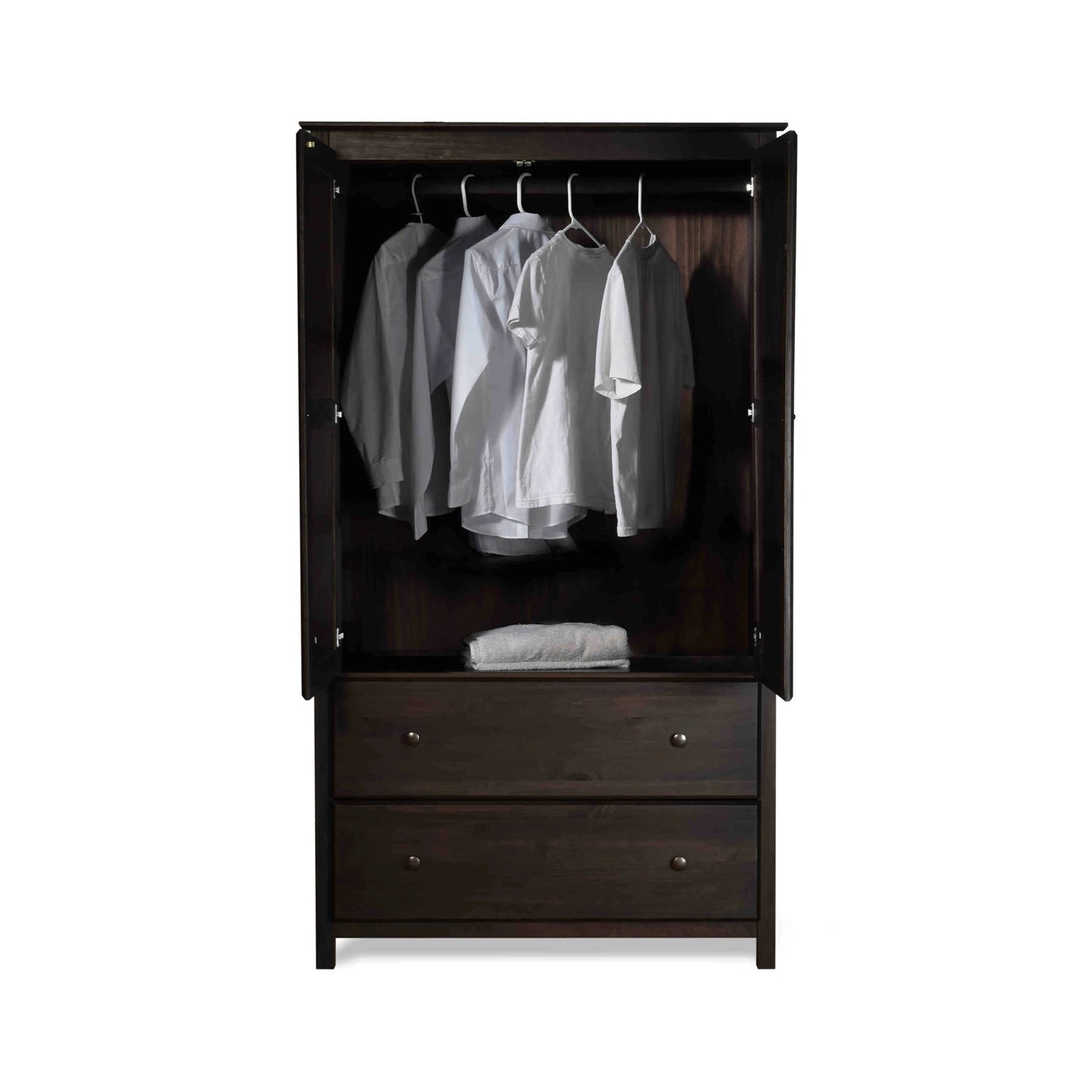Brown Espresso Solid Wood Bedroom Armoire Wardrobe Cabinet with Hanging Bar FastFurnishings