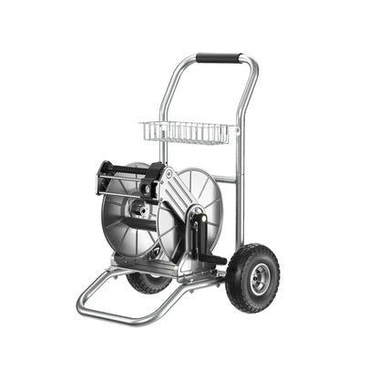 Garden Hose Reel Cart-2 Wheels-Stainless Steel-Heavy Duty Giraffe Tools US