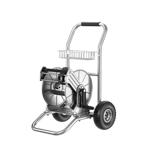 Garden Hose Reel Cart-2 Wheels-Stainless Steel-Heavy Duty Giraffe Tools US