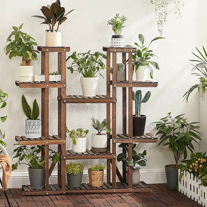 Solid Wood Indoor Outdoor 11-Tier Plant Stand FastFurnishings