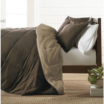 Full/Queen 3-Piece Microfiber Reversible Comforter Set in Taupe Brown FastFurnishings
