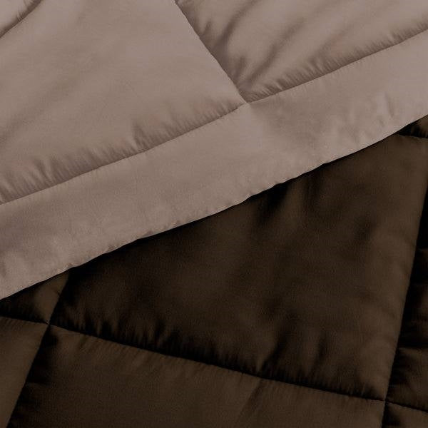 Full/Queen 3-Piece Microfiber Reversible Comforter Set in Taupe Brown FastFurnishings