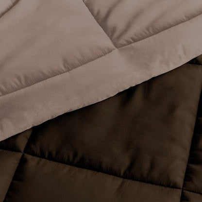 Full/Queen 3-Piece Microfiber Reversible Comforter Set in Taupe Brown FastFurnishings