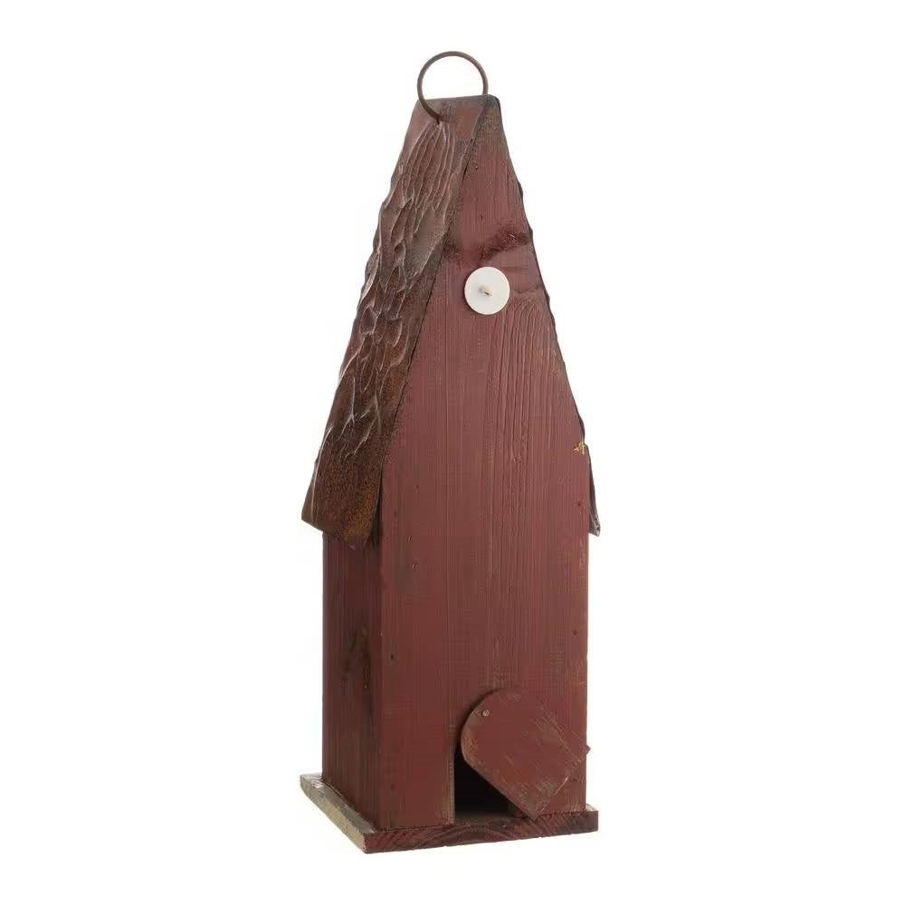 Outdoor Garden Rustic Brown Solid Wood and Iron Bird House FastFurnishings