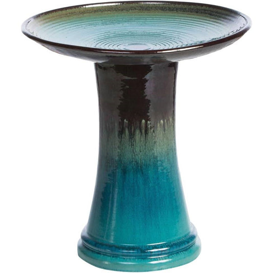 Outdoor Garden Multi-Shade Blue Ceramic Birdbath FastFurnishings
