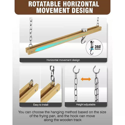 Ceiling Mounted 36-inch Wooden Pot Rack with 4 Pan Hanging Hooks and 2 Swivel Hooks FastFurnishings