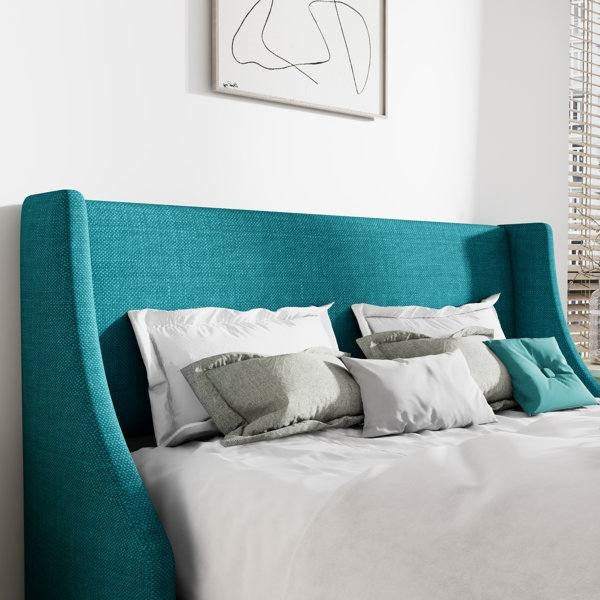 Full Size Turquoise Linen Blend Upholstered Platform Bed with Wingback Headboard FastFurnishings