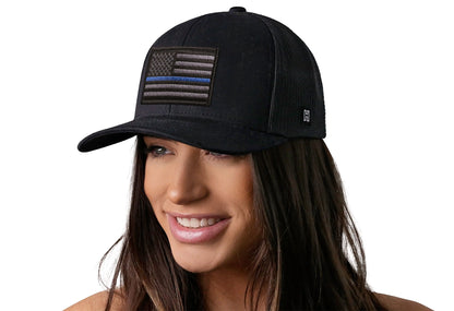 Thin Blue Line Trucker Hat  |  Black Police Tactical Snapback