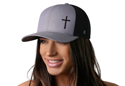 Cross Trucker Hat  |  Gray Black Christian Snapback Haka Hat