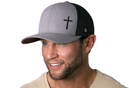 Cross Trucker Hat  |  Gray Black Christian Snapback Haka Hat