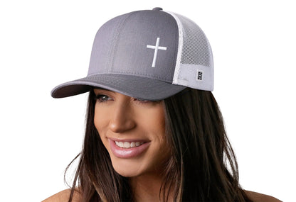 Cross Trucker Hat  |  Gray White Christian Snapback Haka Hat