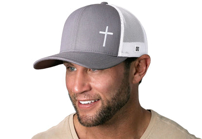Cross Trucker Hat  |  Gray White Christian Snapback Haka Hat