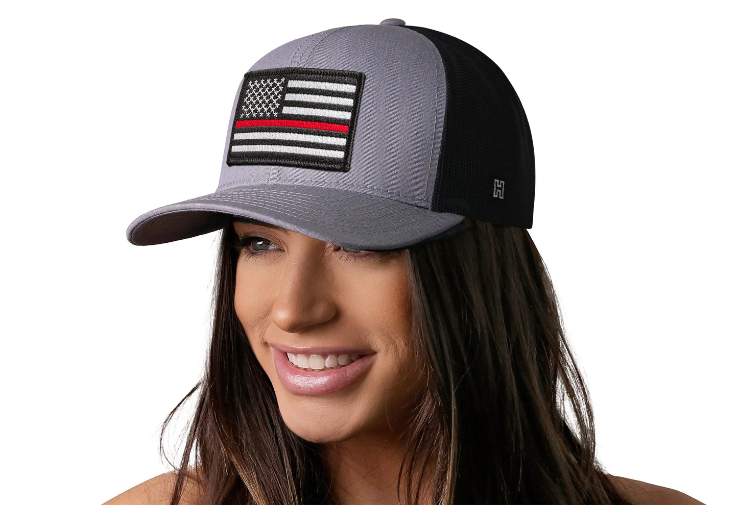 Thin Red Line Trucker Hat  |  Gray-Black Fire Snapback
