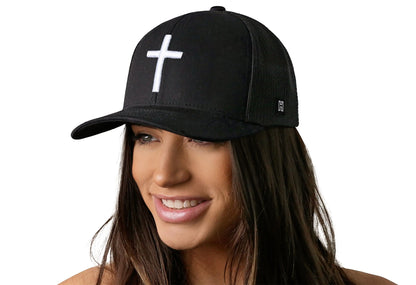 Cross Trucker Hat  |  Black Christian 3D Puff Snapback Haka Hat