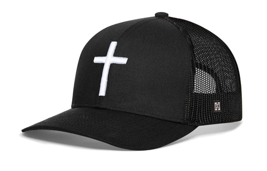 Cross Trucker Hat  |  Black Christian 3D Puff Snapback Haka Hat