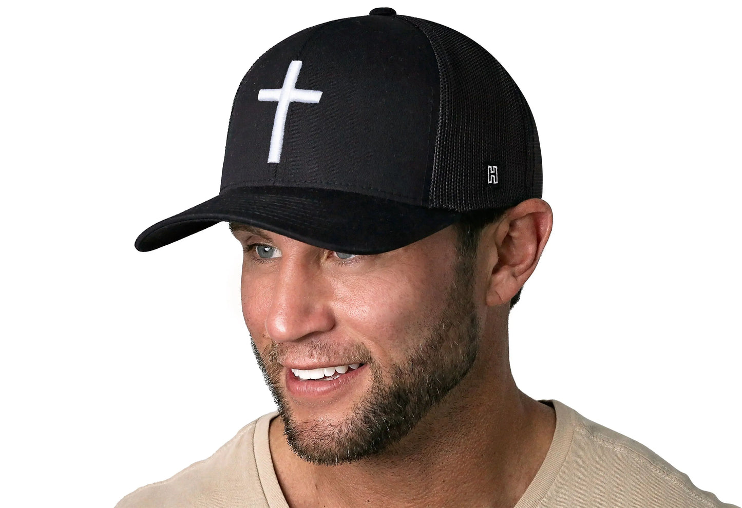 Cross Trucker Hat  |  Black Christian 3D Puff Snapback Haka Hat