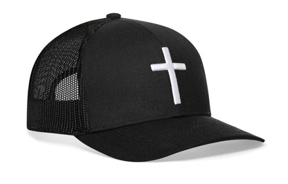 Cross Trucker Hat  |  Black Christian 3D Puff Snapback Haka Hat
