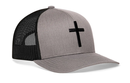 Cross Trucker Hat  |  Gray Black Christian 3D Puff Snapback Haka Hat