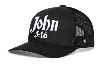 John 3:16 Trucker Hat  |  Black Christian 3D Puff Snapback Haka Hat
