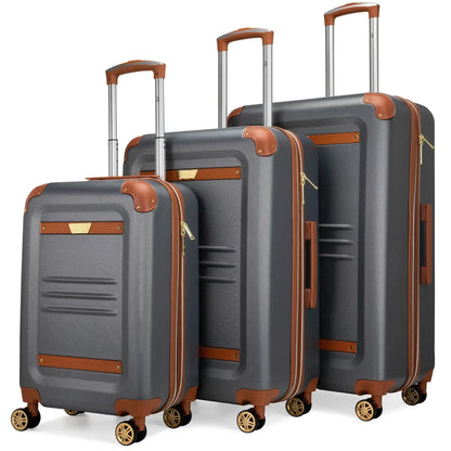 Vintage 3 Piece Expandable Retro Luggage Set Travellty