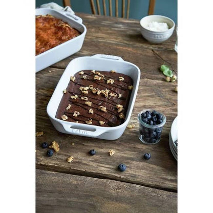 2 Piece Ceramic Stoneware Bakeware Casserole Dish Set in White FastFurnishings